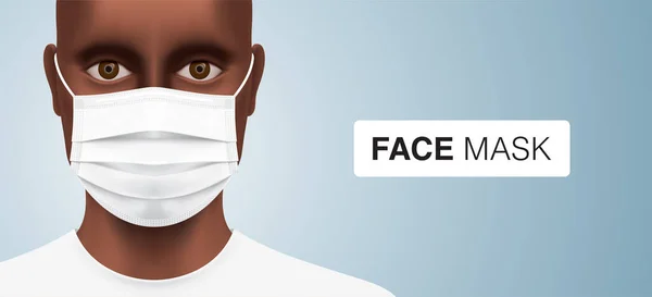 Black man with coronavirus protective face mask. — Stock Vector