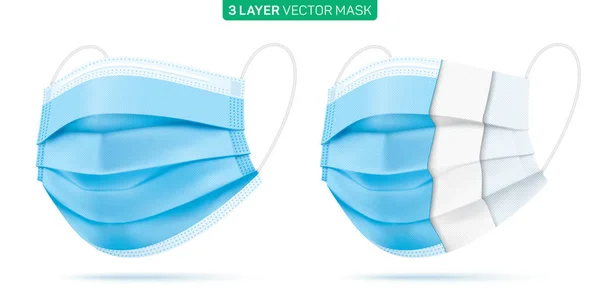 Set dari 3 ply masker wajah sekali pakai. - Stok Vektor