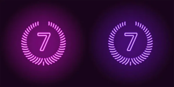 Neon Seventh place in purple and violet color. Vector illustration icon of seventh Position in glowing neon style. Illuminated graphic Rating element for decoration