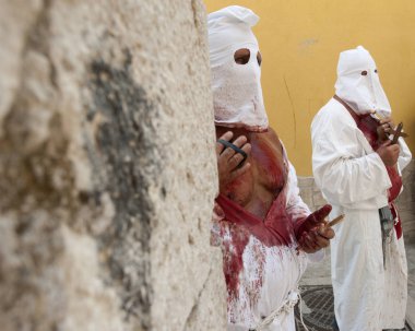 alay penitents kutsal hafta içi benevento il içinde. İtalya.