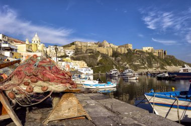 Procida, Campania, Napoli adasının inanılmaz görünümü.