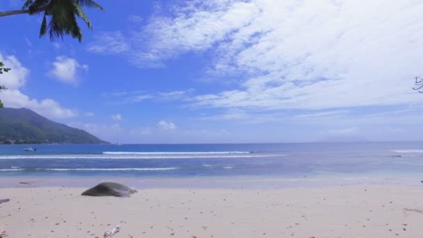 Vista del Océano Índico y la playa de Beau Vallon, Isla Mahe, Seychelles 1 — Vídeos de Stock