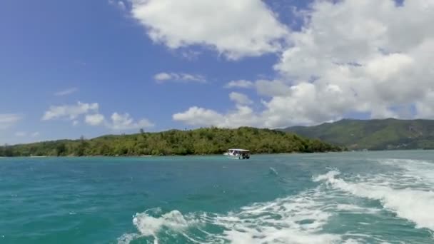 Vista Del Barco Las Islas Océano Índico Seychelles — Vídeos de Stock