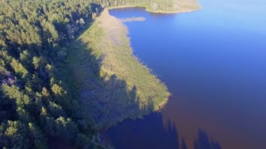 Arkadan su, orman ve Reeds havadan görünümü Seliger Gölü üzerinde adada, Rusya