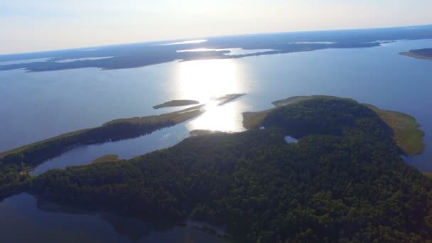 Flyg Bild Klichen Island Lake Seliger Sunset Ryssland — Stockvideo