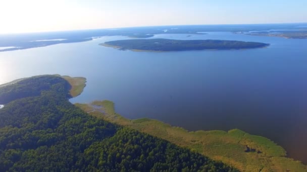 Flyg Panorama Över Islands Lake Seliger Ryssland — Stockvideo