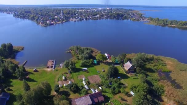 Panorama Aereo Piccola Isola Abitata Sul Bellissimo Lago Seliger Russia — Video Stock