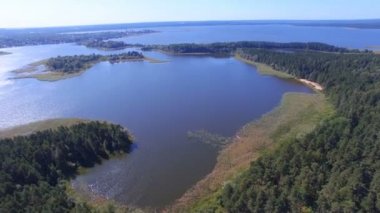 Seliger Gölü üzerinde adalar ve kasaba hava Panoraması, Rusya