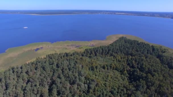 Aerial Panorama Skog Och Fartyg Lake Seliger Ryssland — Stockvideo