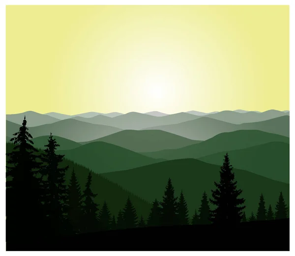 Bergpanorama Grün Und Gelbtöne — Stockvektor