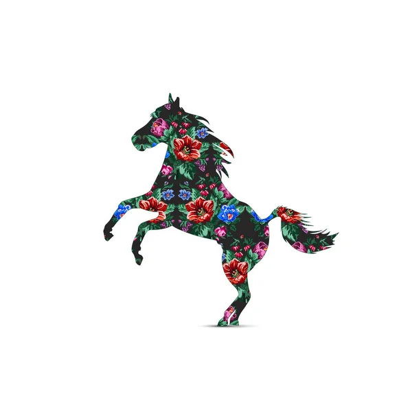 Silhouette Cheval Avec Bouquet Couleur Fleurs Sauvages Lilia Fleur Bellet — Image vectorielle