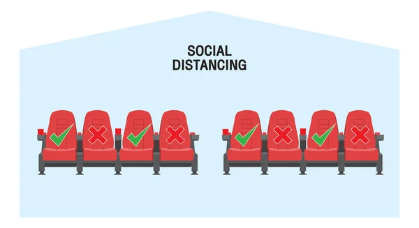Keep Safe Distance Sitting Movie Theater Simple Vector Icon White — Stok Vektör