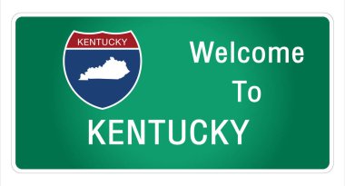 Yol tabelası Amerikan usulü otoyolda imzalanan imzaya hoş geldiniz Kentucky eyaleti bilgileri ve haritaları işaret vektörü resim illüstrasyonunun yeşil arka planında sağlıyoruz 