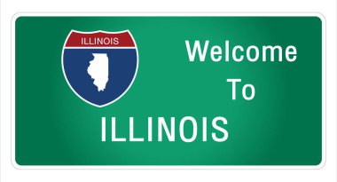 Yol tabelası Amerikan tarzı otoyolda imzaya hoş geldiniz Illinois eyaleti bilgi ve haritalarını işaret vektörü resim illüstrasyonunun yeşil arka planında sağlıyoruz 