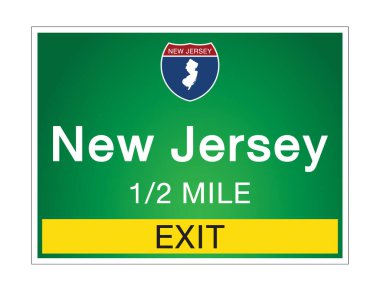Amerika Birleşik Devletleri 'nin New Jersey eyaletinin çıkışından önce yeşil arka plan vektör resimlerinde otoyol işaretleri