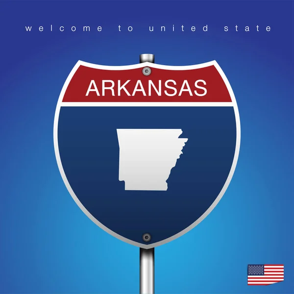 Sign Road America Style State American Blue Background Message Arkansas — стоковый вектор
