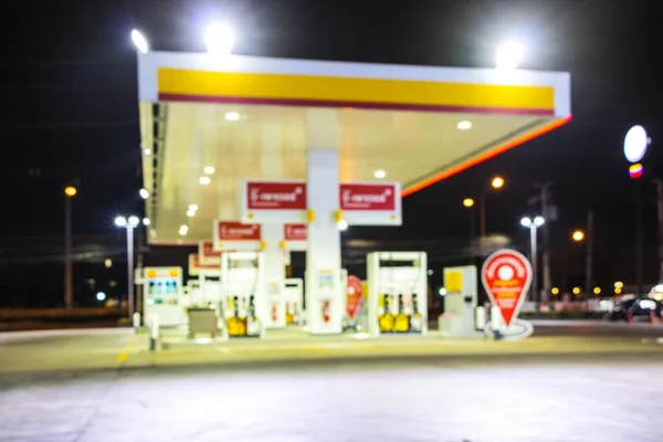 Iluminação Atmosférica Desfocada Posto Gasolina Noite — Fotografia de Stock