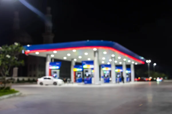 Atmosphere Lighting Blurred Gas Station Nigh — Stock Photo, Image