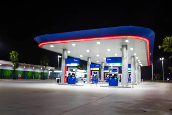 Atmosphere Lighting Blurred Gas Station Nigh — Stock Photo, Image