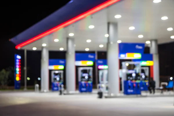 Atmosphere Lighting Blurred Gas Station Nigh — Stock Photo, Image