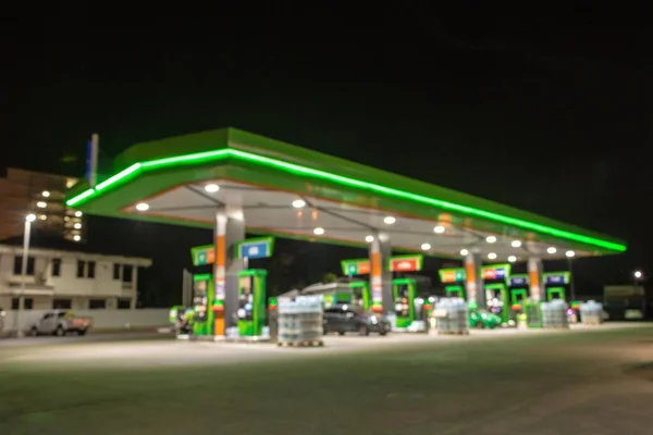 Sfeerverlichting Wazig Tankstation Nachts — Stockfoto