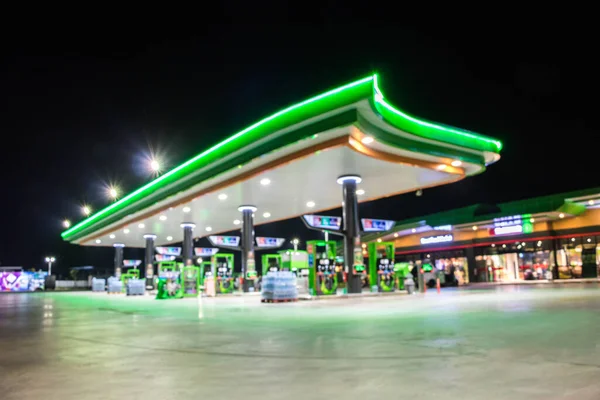 Iluminação Atmosférica Desfocada Posto Gasolina Noite — Fotografia de Stock