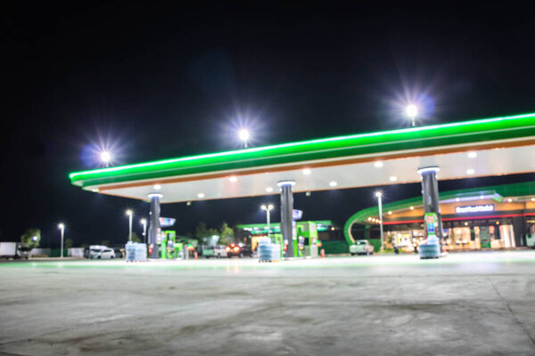 The Atmosphere Lighting Blurred in Gas station at night