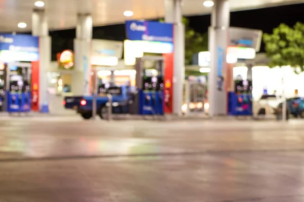 Beleuchtung Tankstelle Der Nacht Verschwommen — Stockfoto