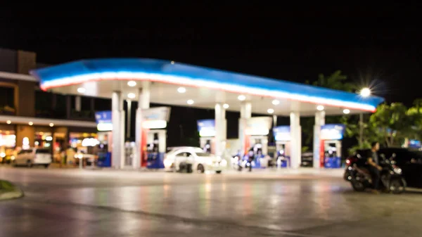 Atmoszféra Világítás Elmosódott Benzinkútnál Éjszaka — Stock Fotó