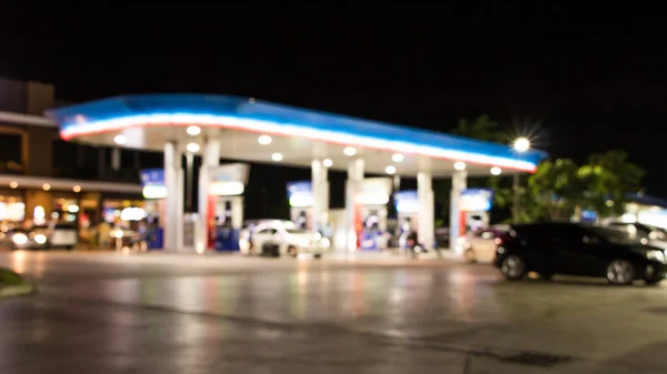 Iluminación Atmósfera Difumina Gasolinera Por Noche — Foto de Stock