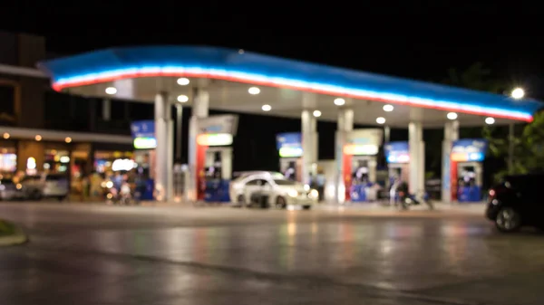 Beleuchtung Tankstelle Der Nacht Verschwommen — Stockfoto