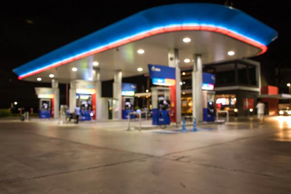 Beleuchtung Tankstelle Der Nacht Verschwommen — Stockfoto