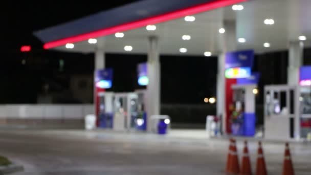 Atmosphere Lighting Blurred Gas Station Night — Stok Video