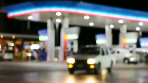 Atmosphere Lighting Blurred Gas Station Night — Stock Video