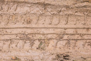 Çamurlu zemindeki lastik izleri.
