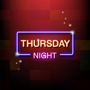 Neon işareti, Perşembe gecesi kelimesi. Vektör illüstrasyonu.