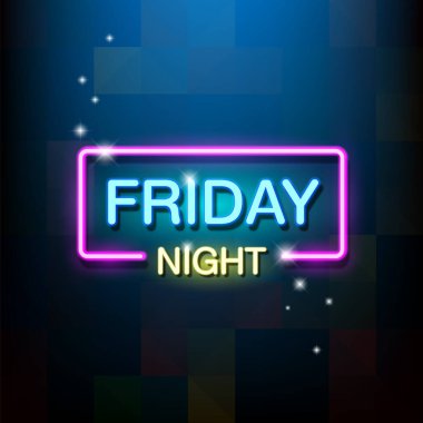 Neon işareti, Cuma gecesi kelimesi. Vektör illüstrasyonu.