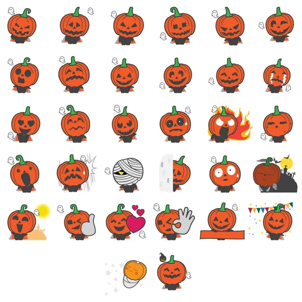 Set of halloween pumpkins on white background. The symbol of the Happy Halloween holiday. Orange pumpkin with face smile for the holiday Halloween. Vector illustration.