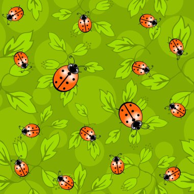 Uğur böceği deseni - uğur böceği ve yaprakları renkli desen.