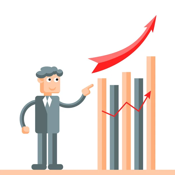 Çubuk grafik istatistikleri yanındaki katlanmış silah ile ayakta başarılı iş adamı