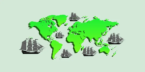 Vector map with ships with separate editable elements. — Stock Vector