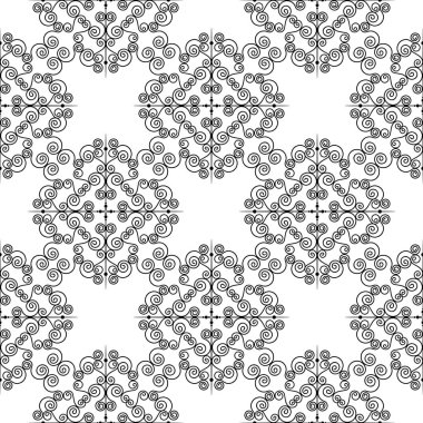 Beyaz bir arka plan üzerinde siyah alev almış zambağı sahte seamless modeli. Ajur metal çit tasarım. Duvar kağıdı, sarma, kumaş, arka plan, giyim, diğer baskı üretimi için modern tarzı.