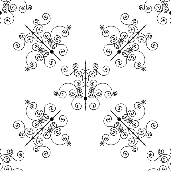 Forged seamless pattern of black fleur-de-lis on a white background. Openwork metal fence design. Modern style for wallpaper, wrapping, fabric, background, apparel, other print production. — Stock Vector