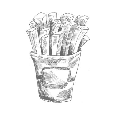 El çizilmiş Fransız patates patates Illustration. Sketched Fast Food.