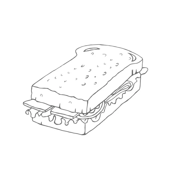 Dessin de contour sandwich. Idéal pour le menu du restaurant ou bannière — Image vectorielle