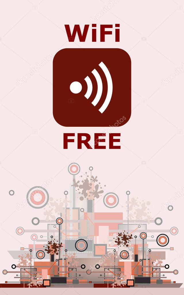 Vector Wifi Free Sign With Square Style Icon on Hi-Tech Background
