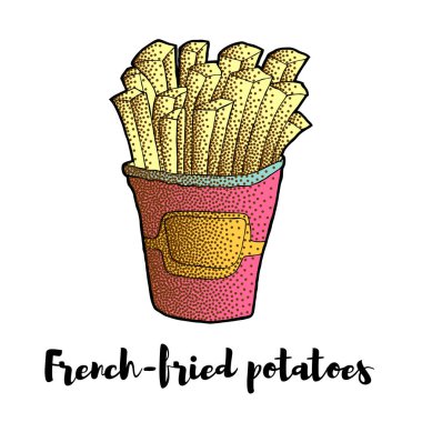 El çizilmiş Fransız patates patates Illustration. Sketched Fast Food