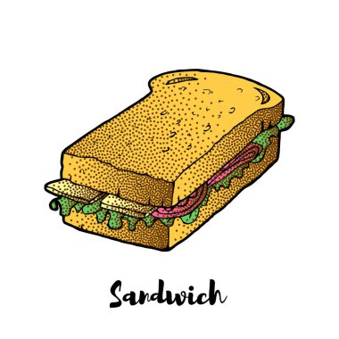 Sandviç el çizim krokisi. Restoran menüsü veya afiş için harika