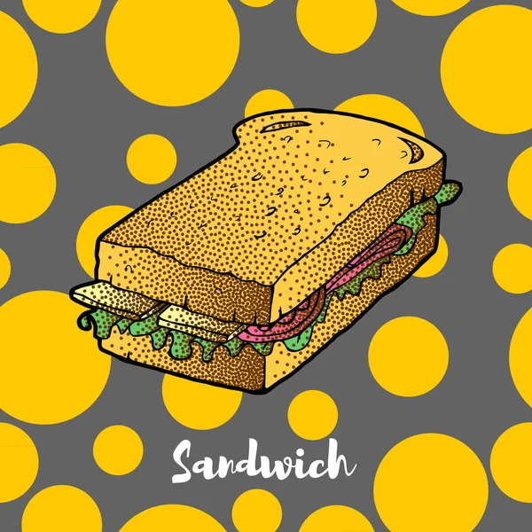 Croquis de dessin à la main Sandwich. Idéal pour le menu du restaurant ou bannière — Image vectorielle