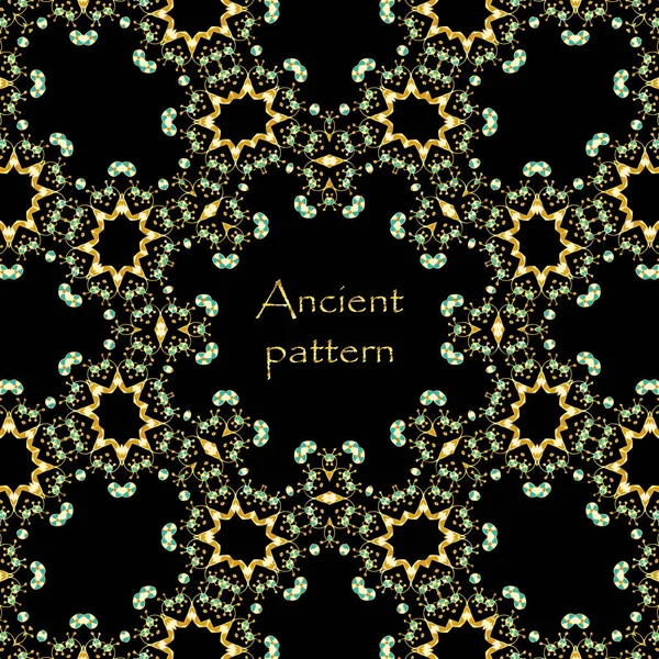 Geometrische abstracte vector naadloze Art Deco patroon van gouden hand getekende elementen, Eskimo etnische ornamenten, Lacy zig-zag strepen. Textiel Fantasy afdrukken. Inpakpapier. Batik schilderij — Stockvector